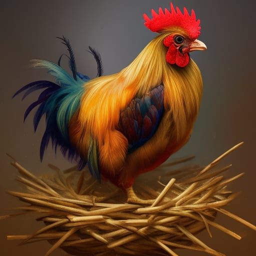 Baby Rooster in Nest: Dark Fantasy Concept Art