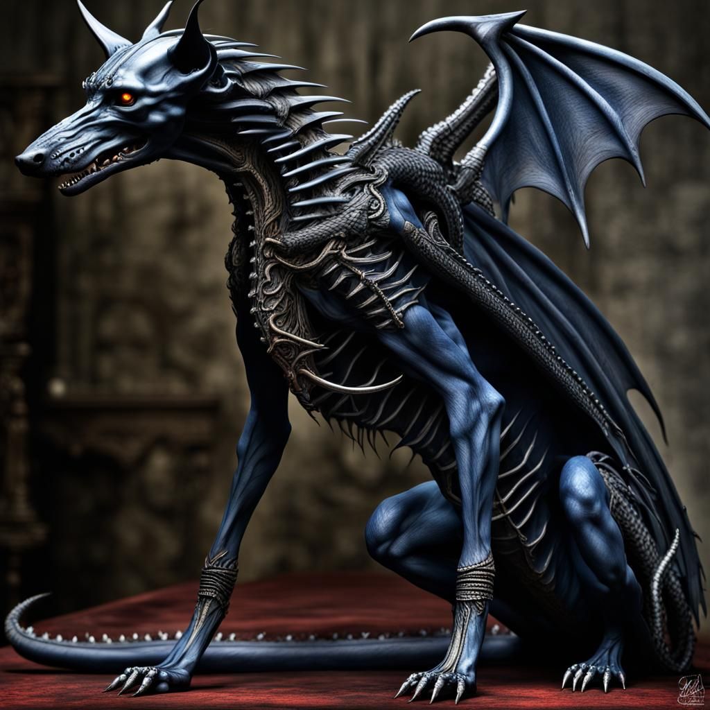 Undead Dragon Doberman in Gothic Horror Style
