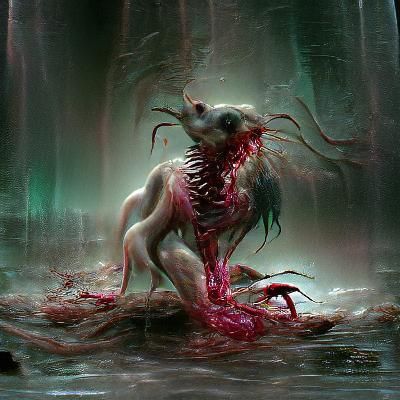 Gory Creature with Exposed Guts in Sinister Style