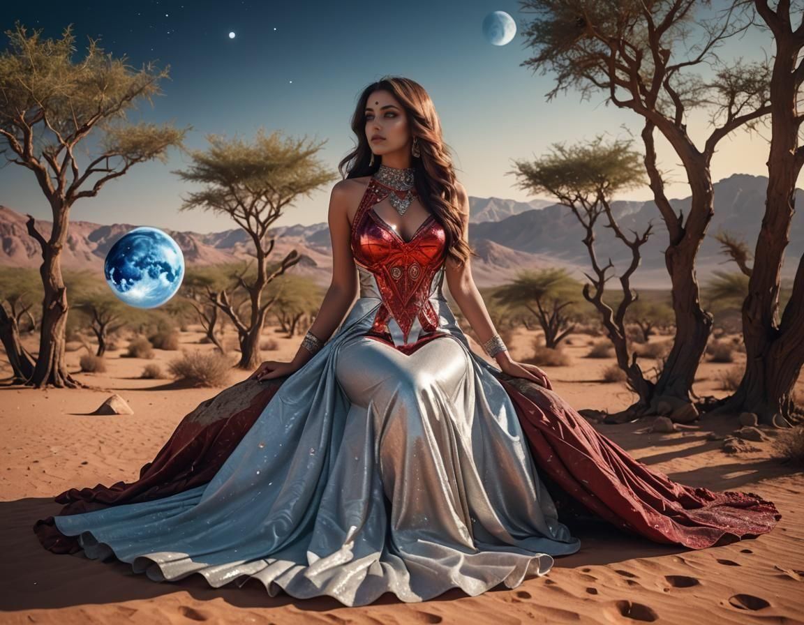 Arabian Girl on Mars with Mythical Animal