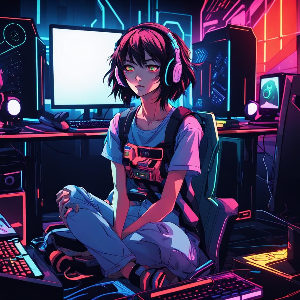 Intense Gamer Girl in Manga Anime Style