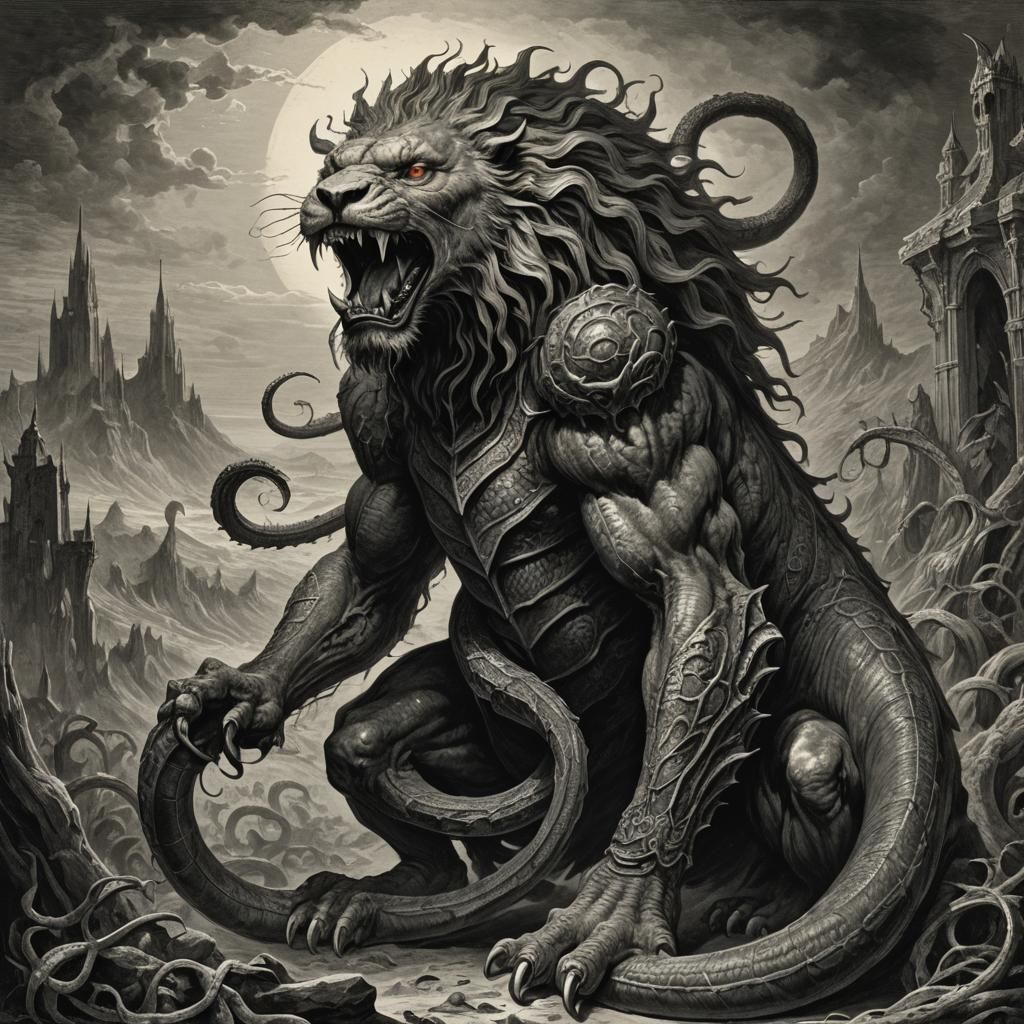 Lion Serpent Monster in Horror Art Style