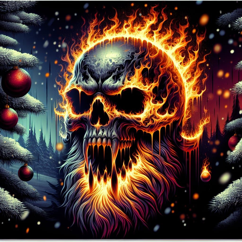 Menacing Skull in Airbrush Style with Holiday Elements