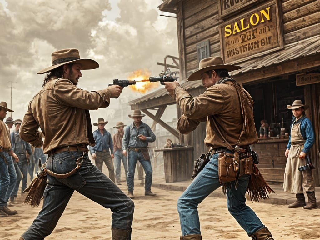 Wild West Cowboys Duel in Gritty Realism Style