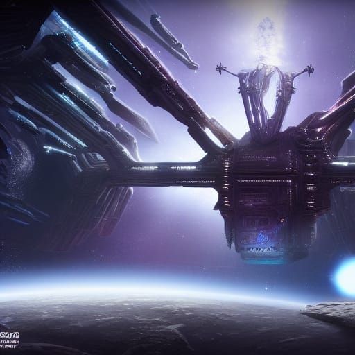 Borg Ship in Space: Geiger Style Matte Painting