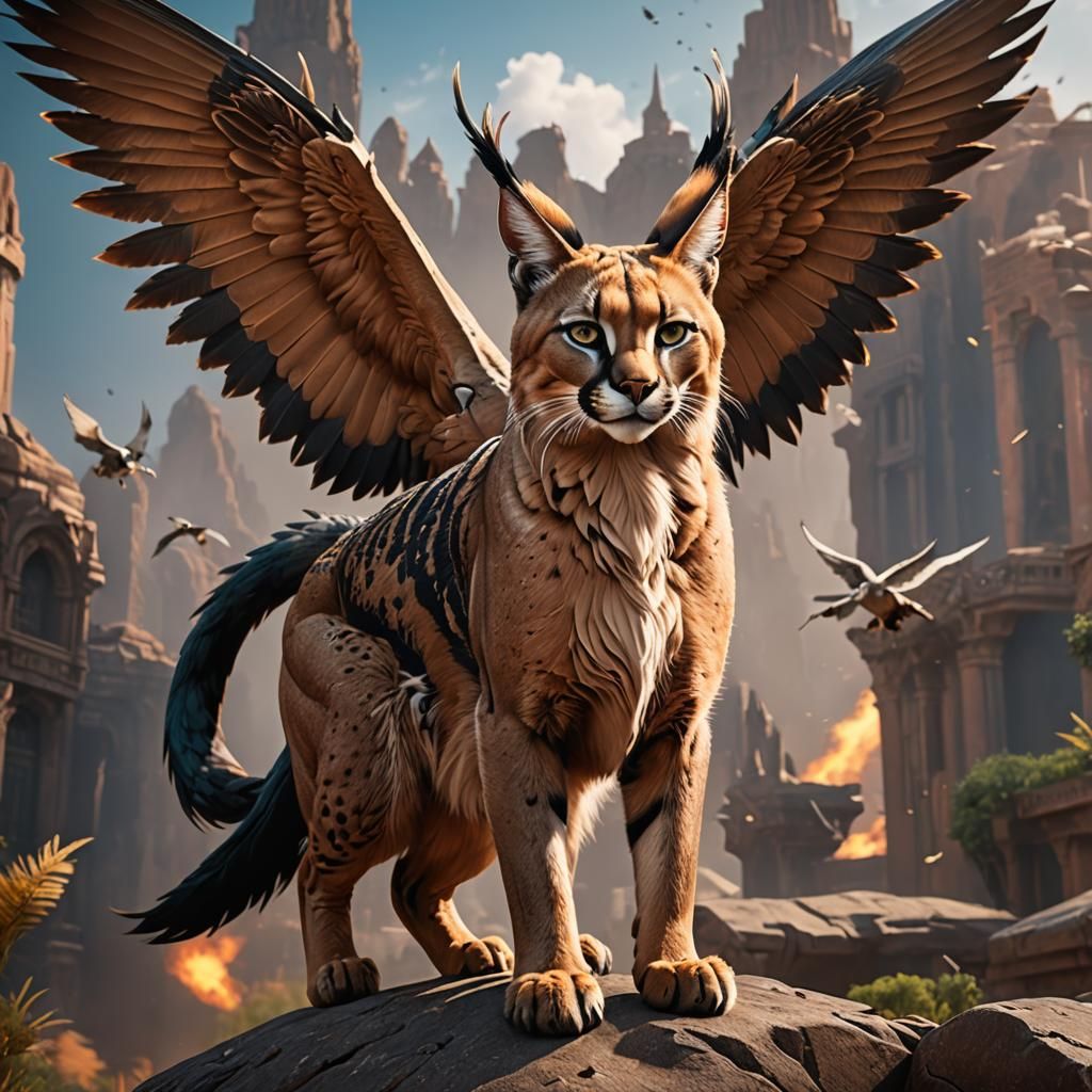 Caracal with Falcon Wings Fantasy Concept Art