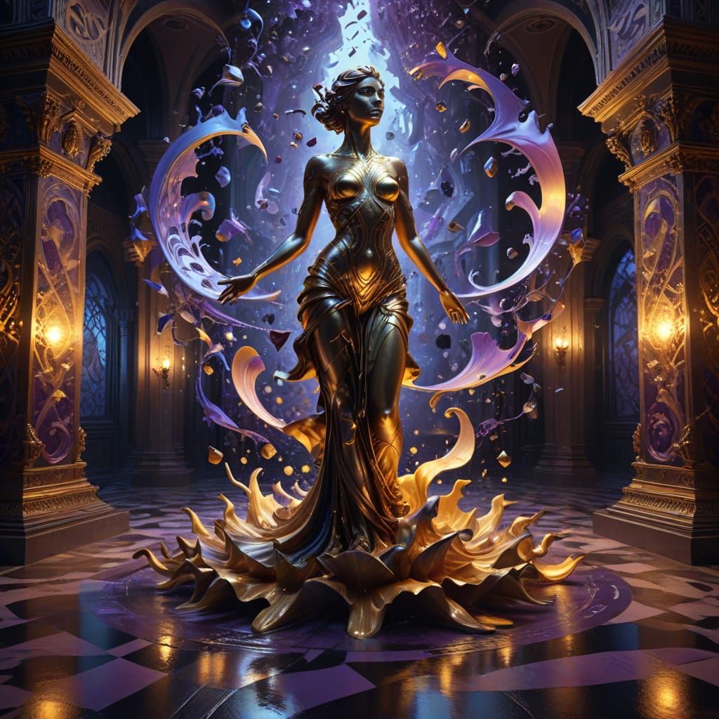 Dreamlike Surrealism: A Geometric Statue Defies Form in a Vi...