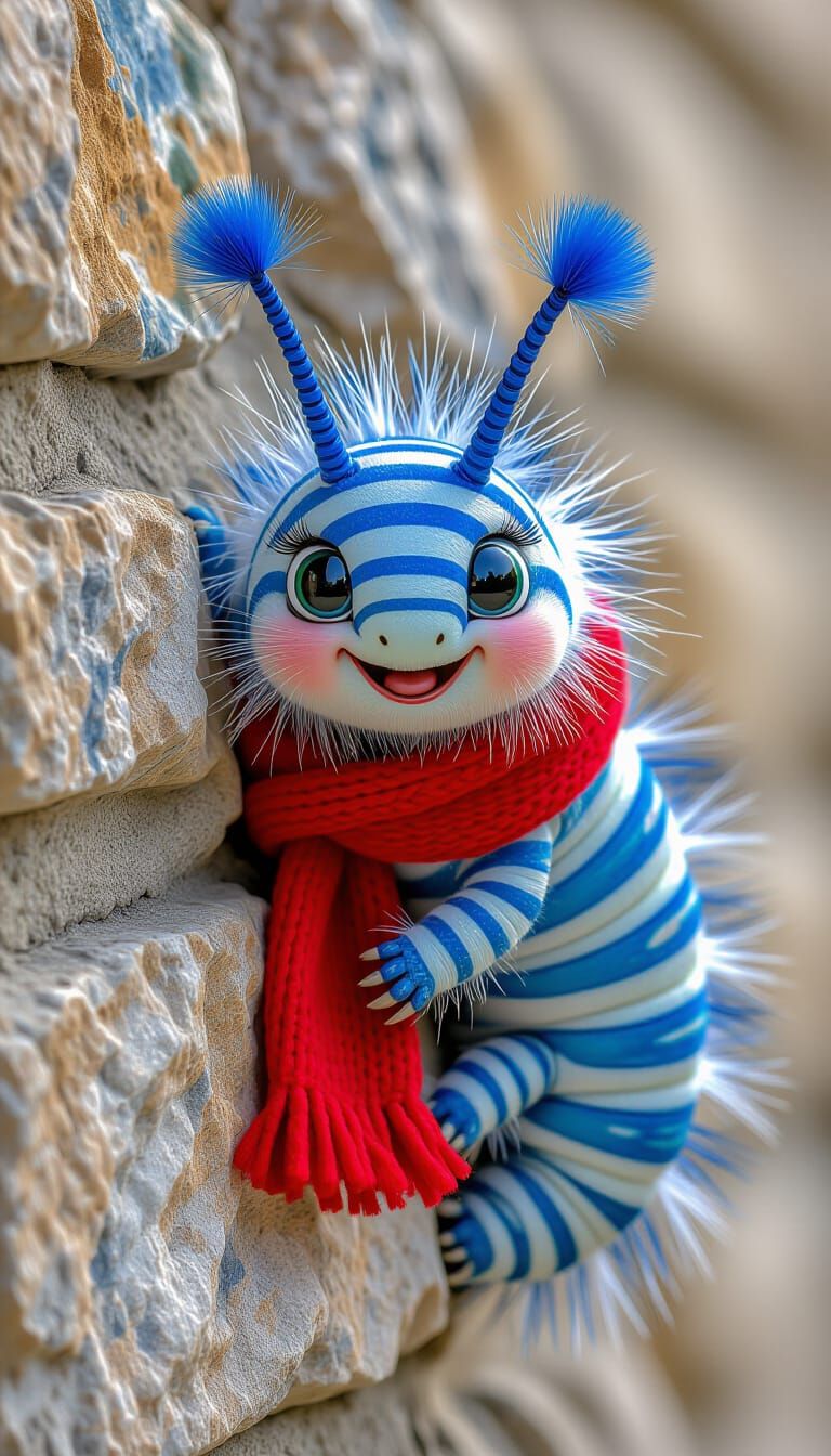 Macro Photo Of A Striped Caterpillar In Scarf