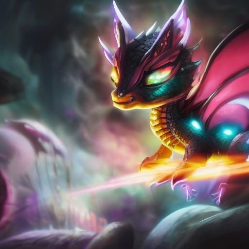 Cyberpunk Baby Dragon with Neon Piping and Scales