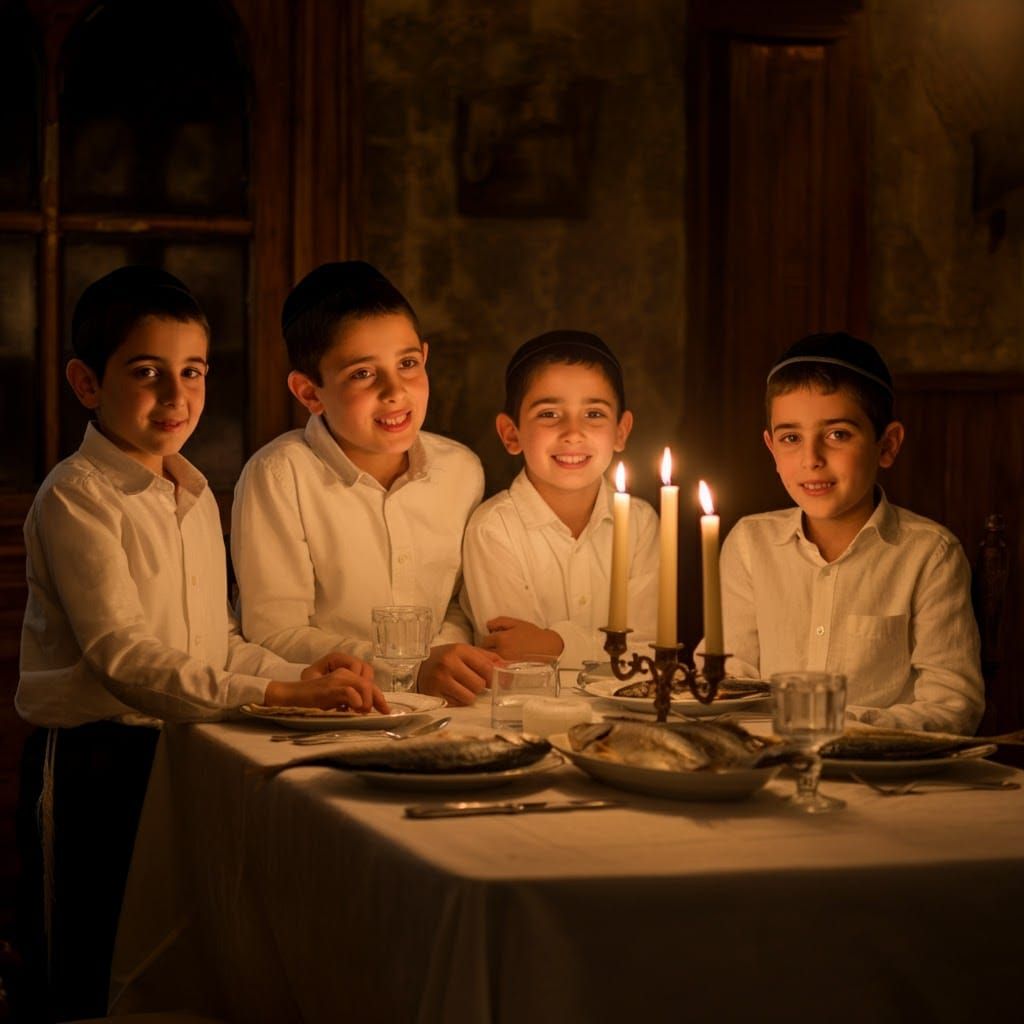Shabbat Dinner: Ultra-Orthodox Family in Golden Candlelight