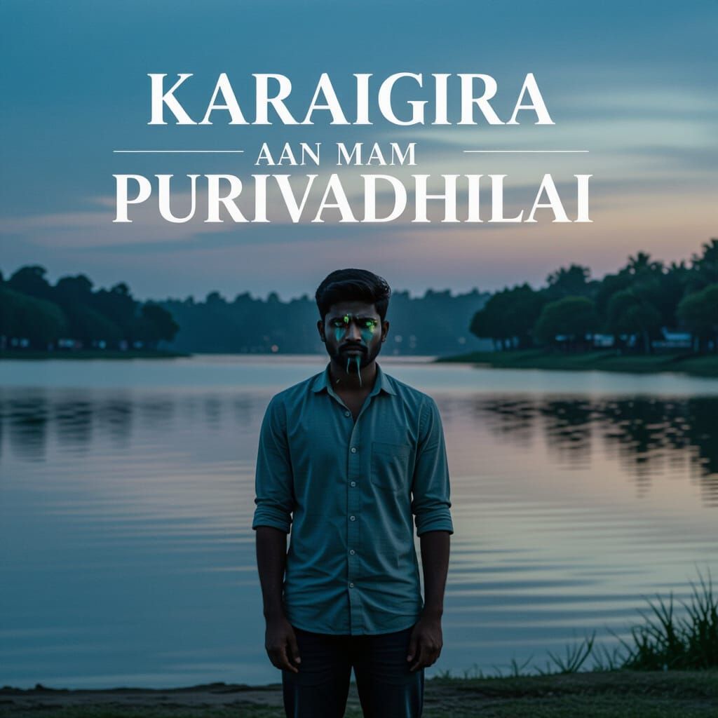 Melancholic South Indian Twilight Scene by a Lake