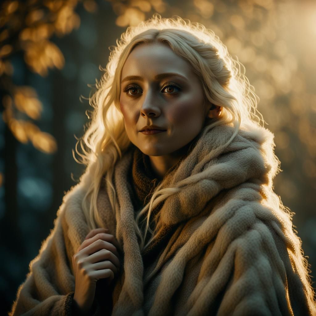 Ethereal Film Still: Woman in Fur Poncho