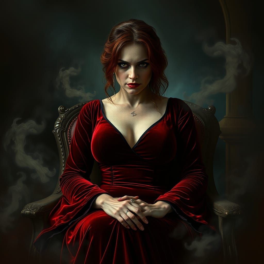 Mystical Temptress in Dim Chamber, Dark Fantasy Art