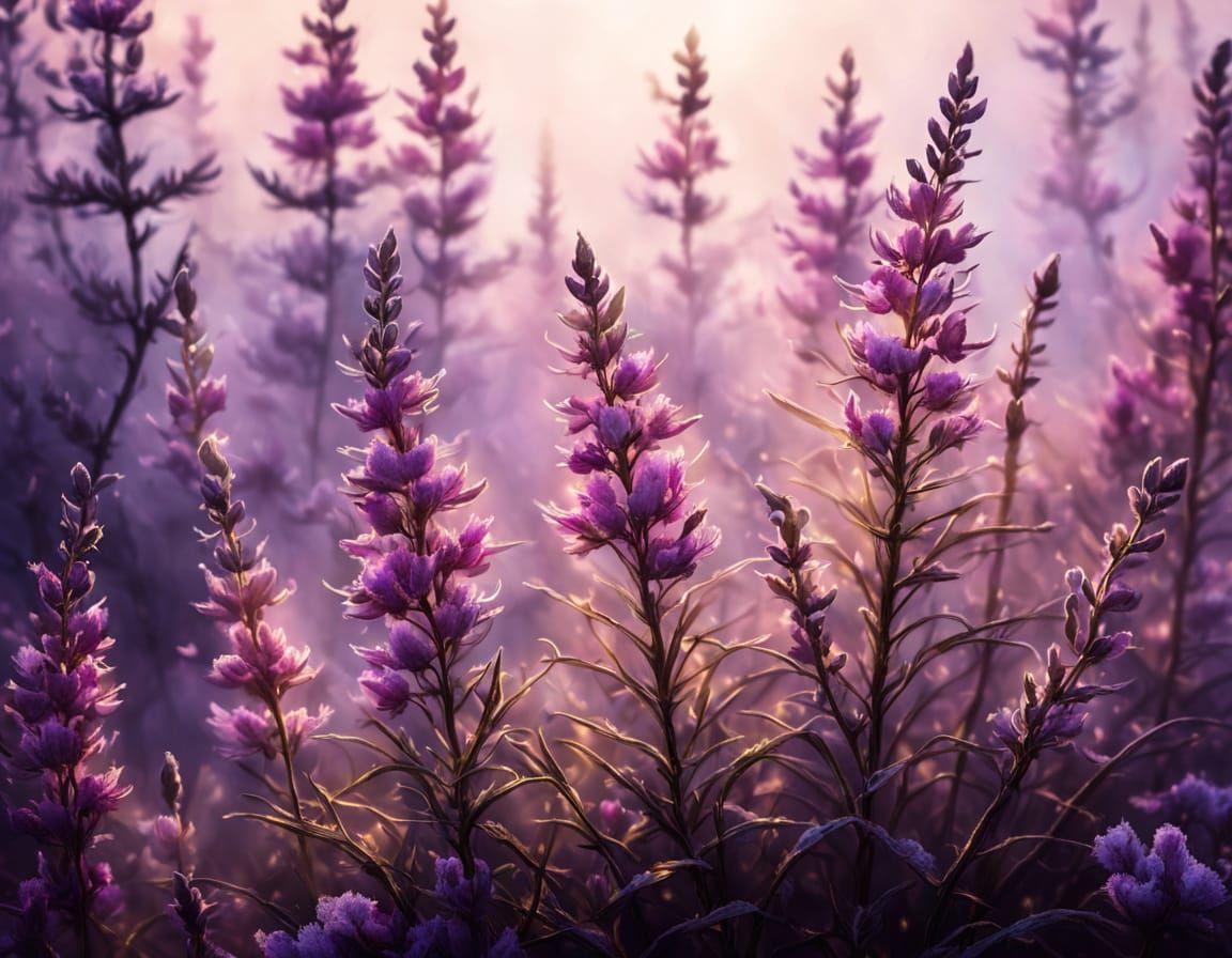 Dark Fantasy Heather in Morning Mist, Folk Art