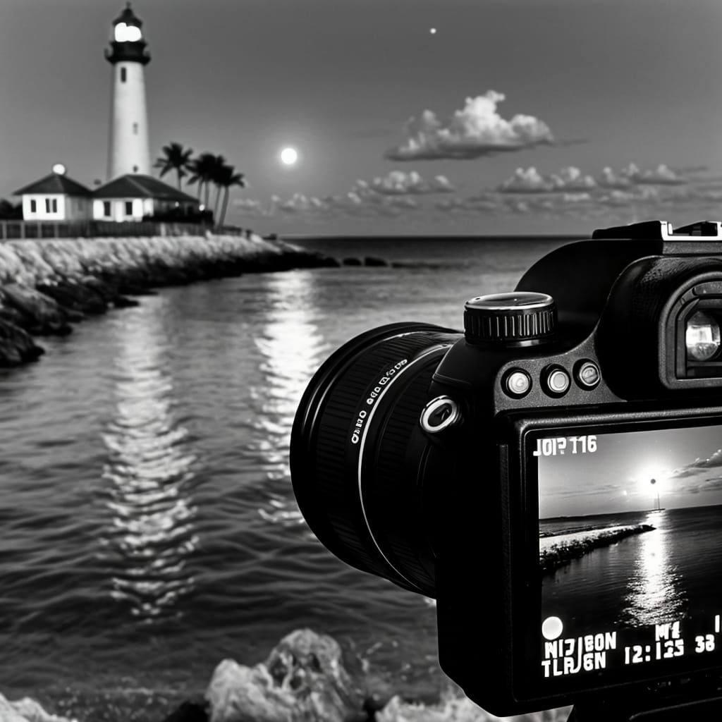 Classic Analog Portrait of Jupiter Lighthouse Under Moonlit ...