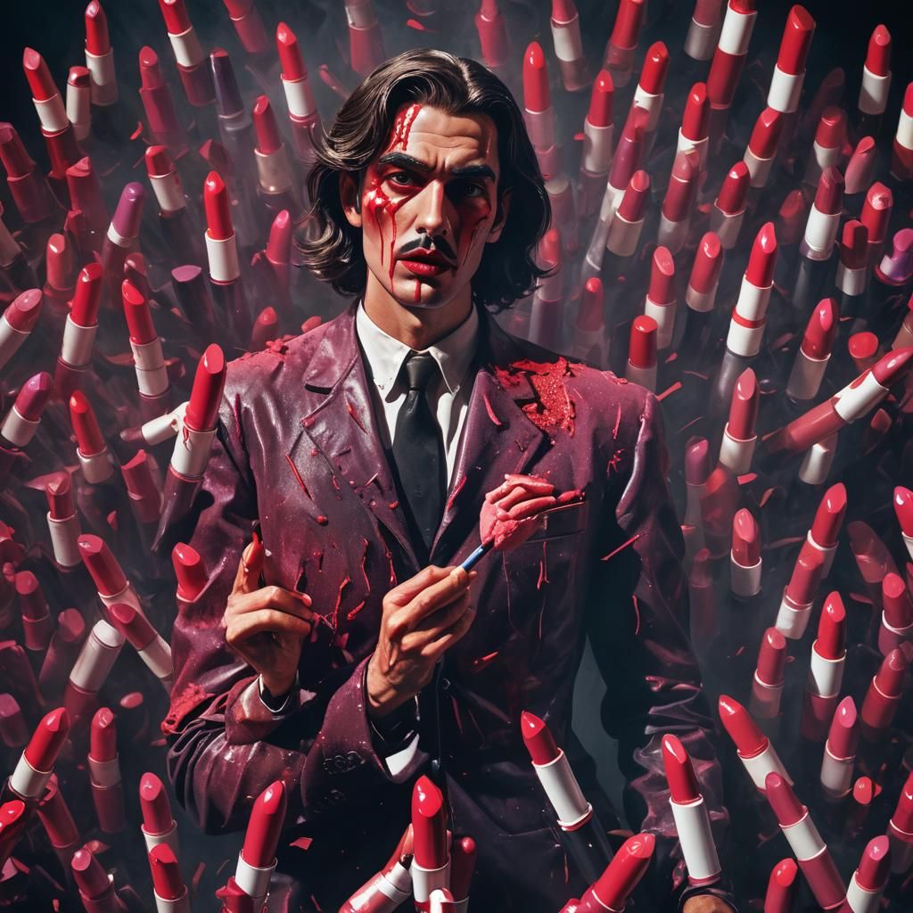 Surreal Lipstick Man Sculpture in Dramatic Lighting