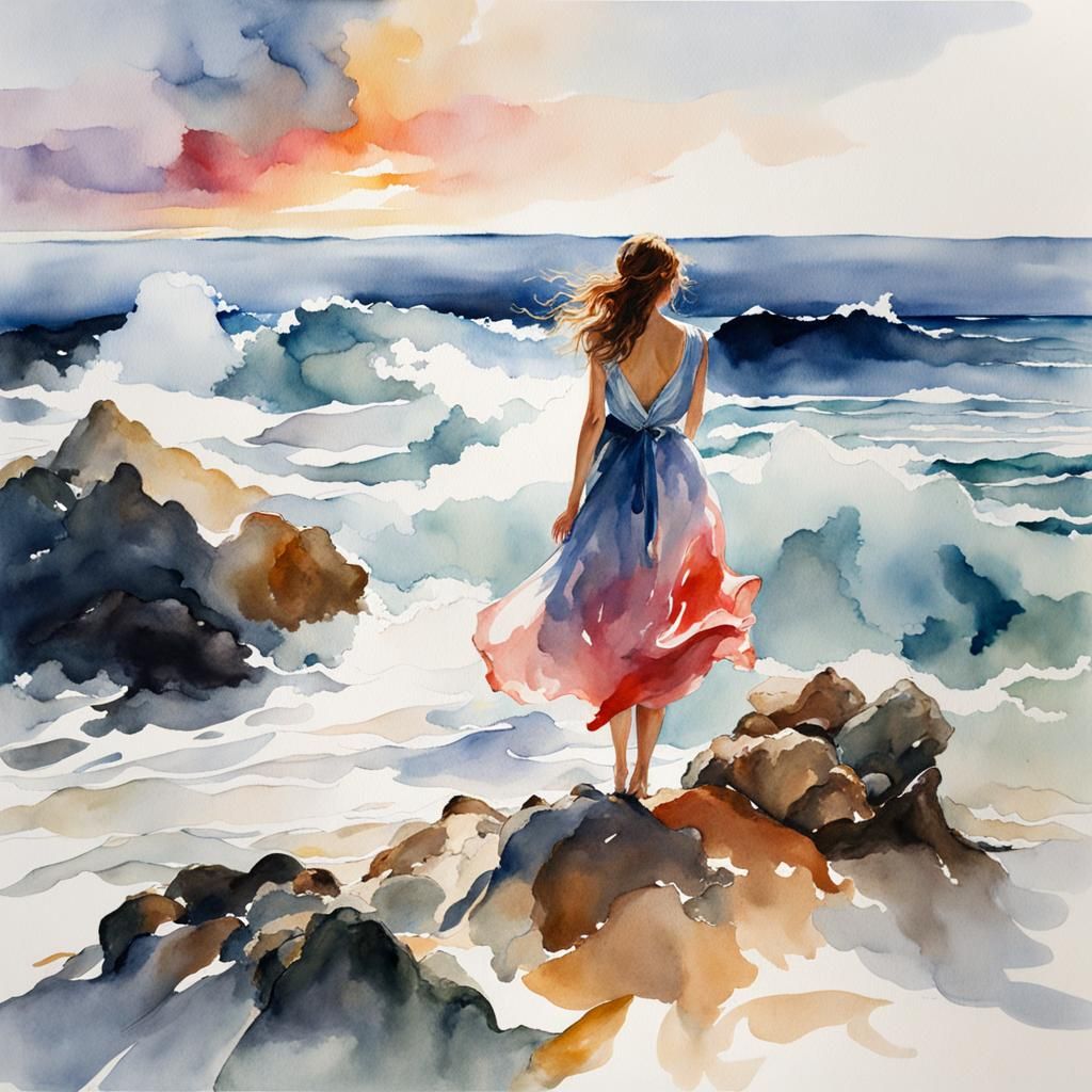 Playful Seascape in Watercolor Style