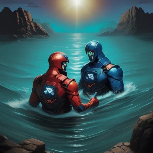 Dramatic Digital Art: Person with Vibrant Colors and Deep Sh...