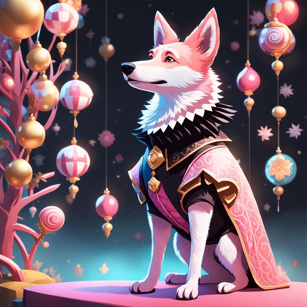 Pink Dingo Portrait in 1930s Cartoon Style