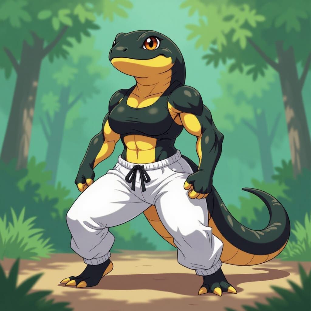 Muscular Female Salamander in Anime Style