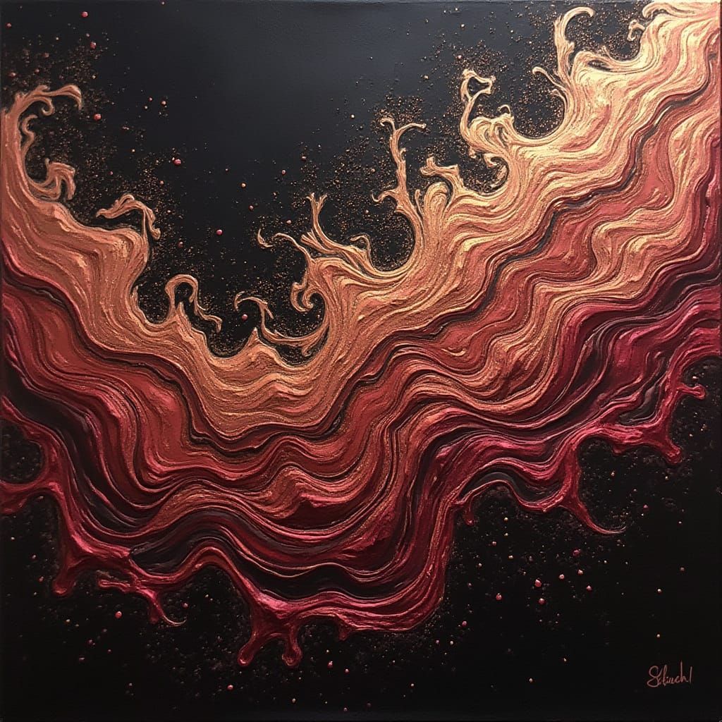 Molten Rose Gold Flowing Over Velvet Black Surface