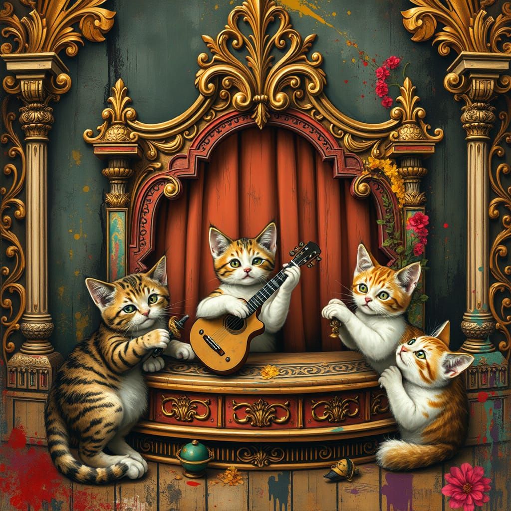 Whimsical Kitties in Gilded Elegance