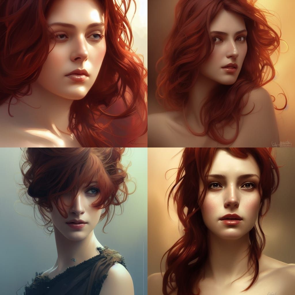 Gorgeous Woman with Red Hair, Hyperdetailed Portrait