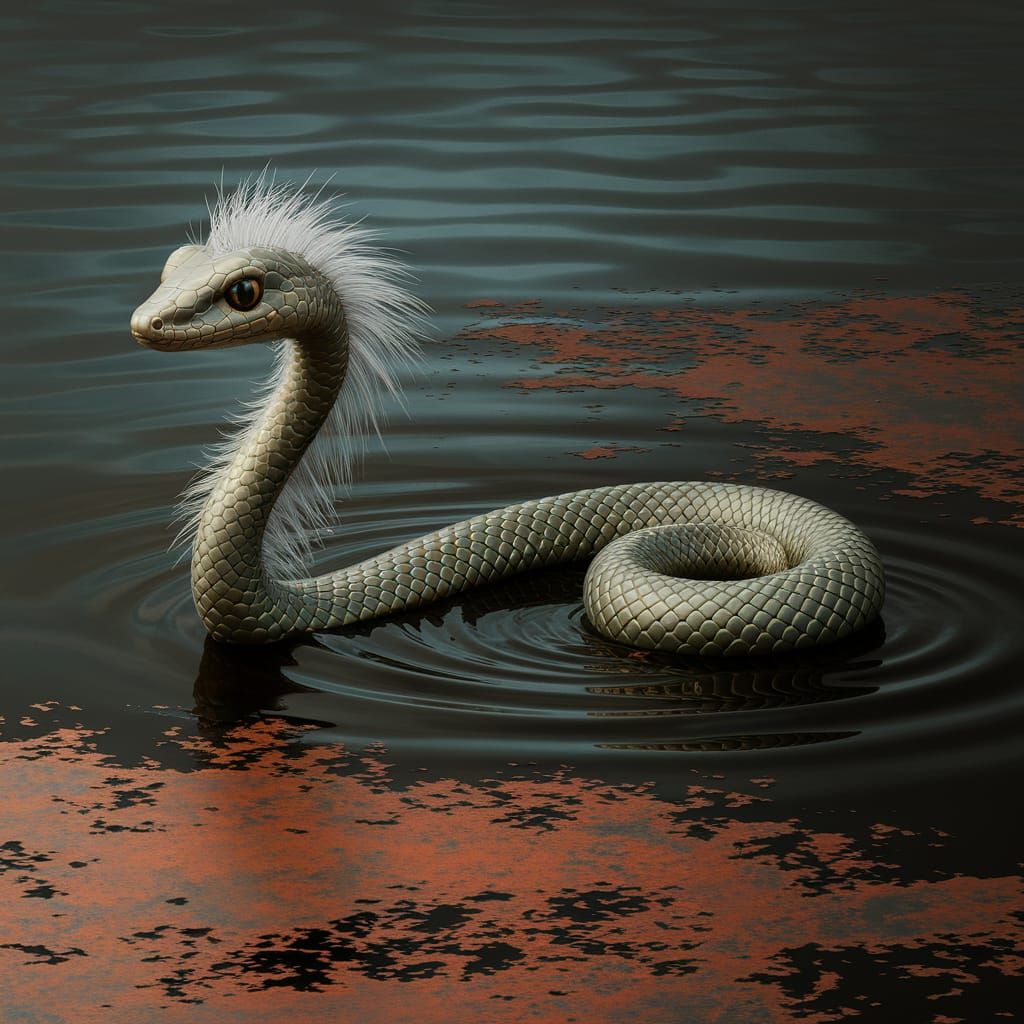 Ethereal Ostrich Snake Emerges from Swampy Depths