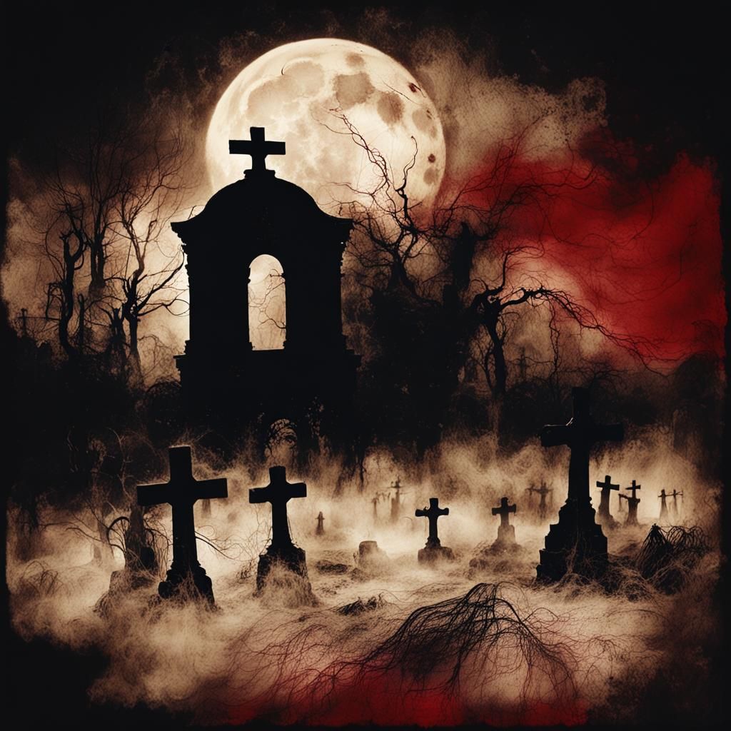 Ethereal Sepia Graveyard in Conceptual Photography Style