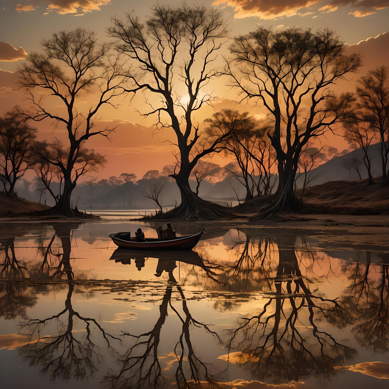 Orinoco River Sunset with Reflected Trees
