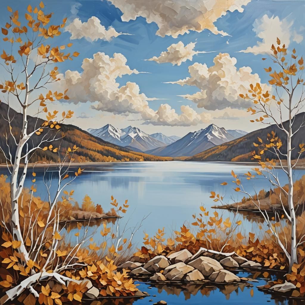Abstract Autumn Lake and Mountain Landscape