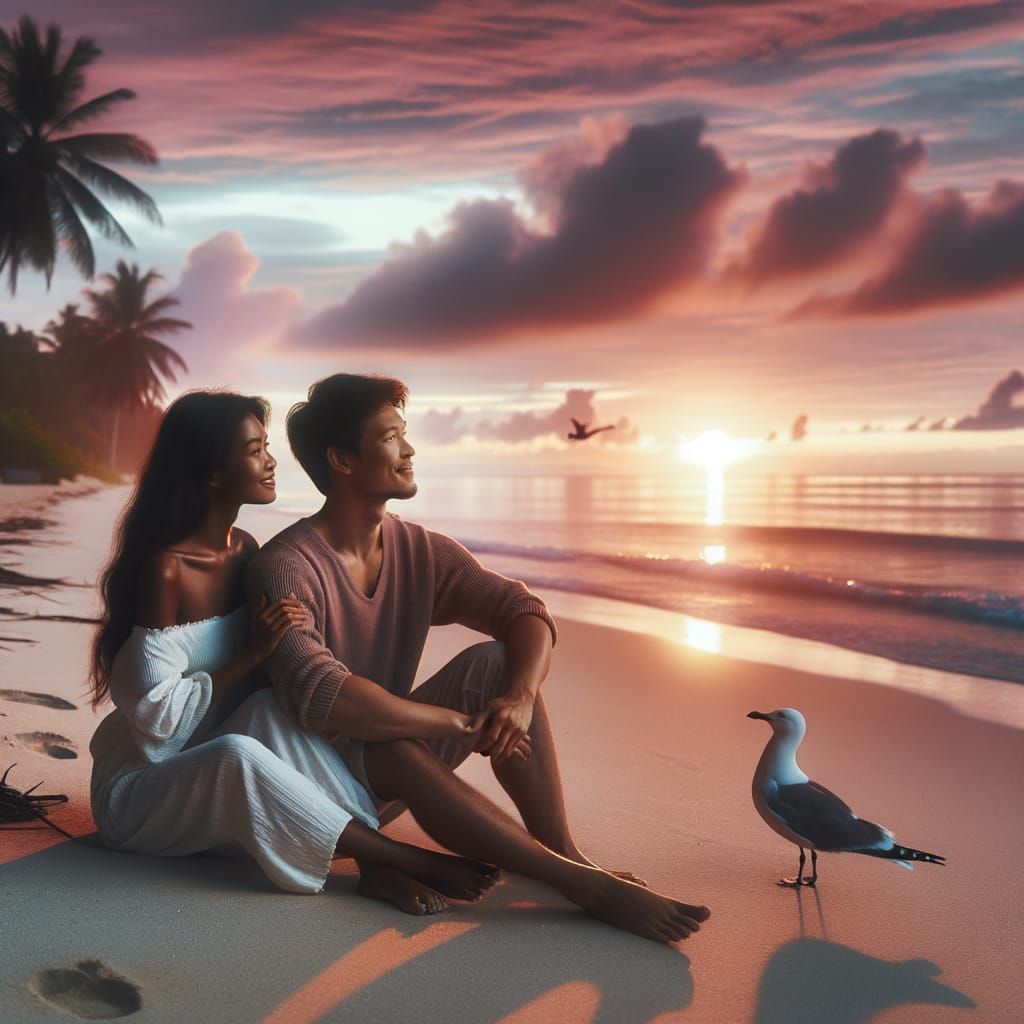 Couple Watching Sunrise on a Peaceful Beach
