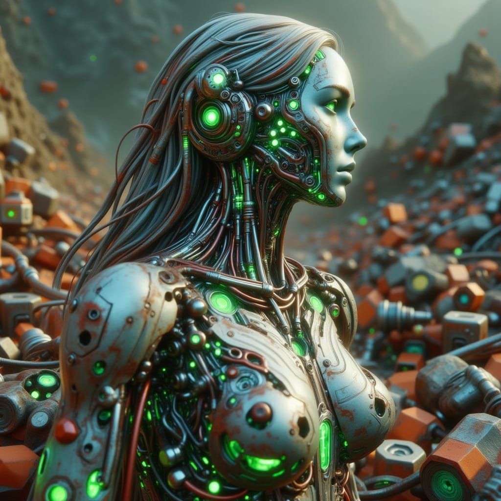 Warrior Sculpture from Car Parts with Glowing Accents