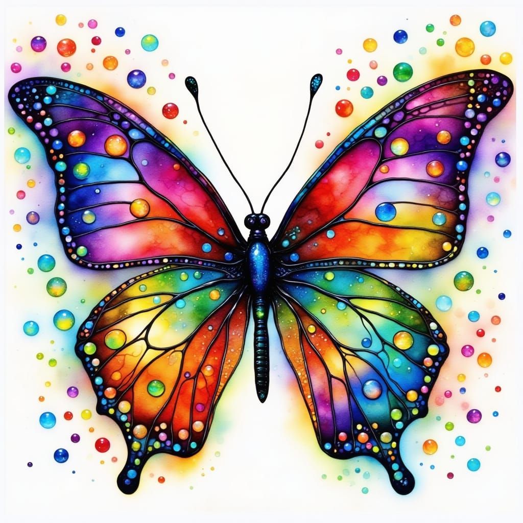 Iridescent Polka Dot Butterfly in Watercolor Style
