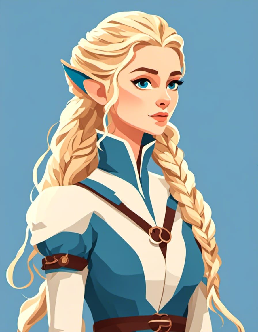 Minimalist Vector Elf with Braided Hair