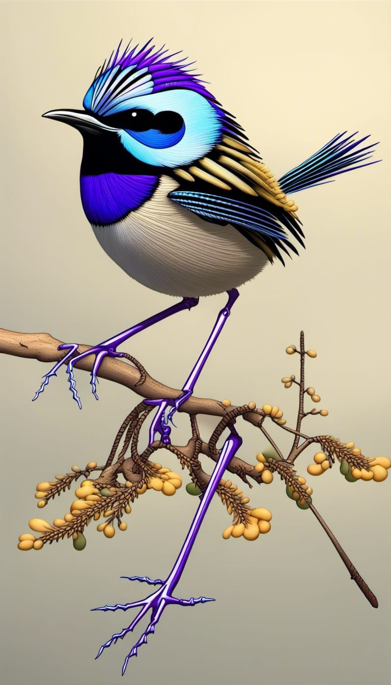 Purple Crowned Wren with Quantum Zentangle Elements