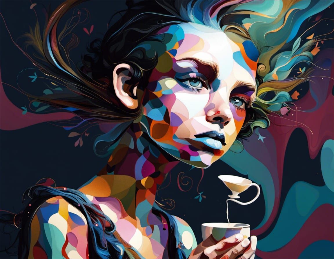 Tea Cup Pixie in Abstract Playground Art