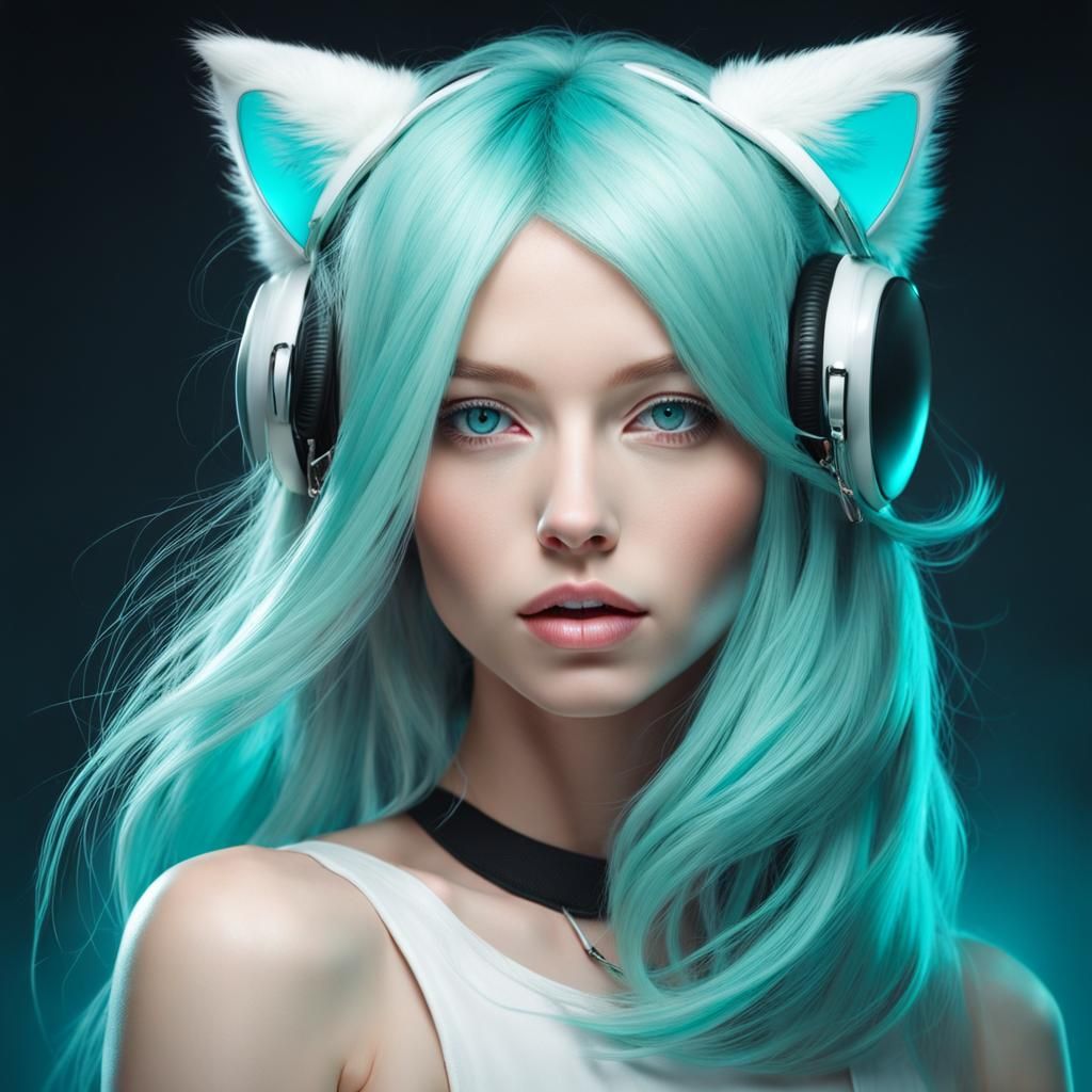 Girl with Cat Ears and Turquoise Eyes