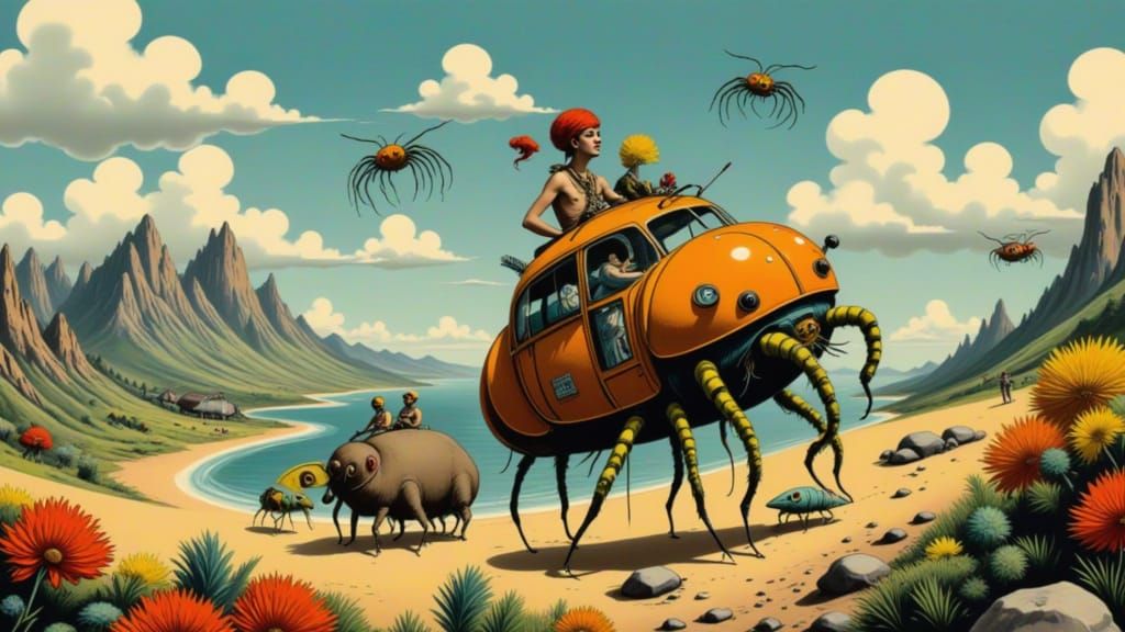 Insect Vehicle Tribe in Exotic Landscape, Detailed 8k
