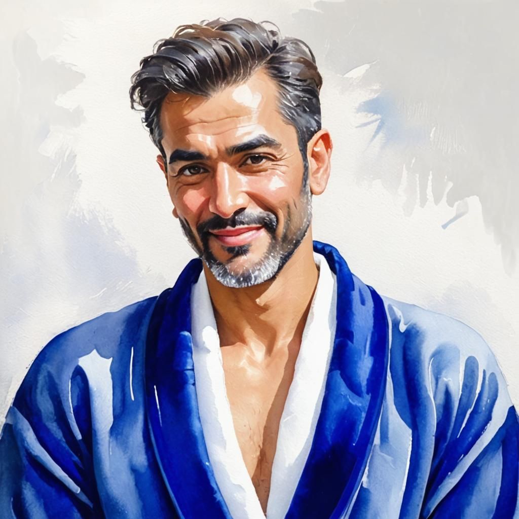 Serene Man in Velvet Robe: Neo-Impressionist Oil Painting