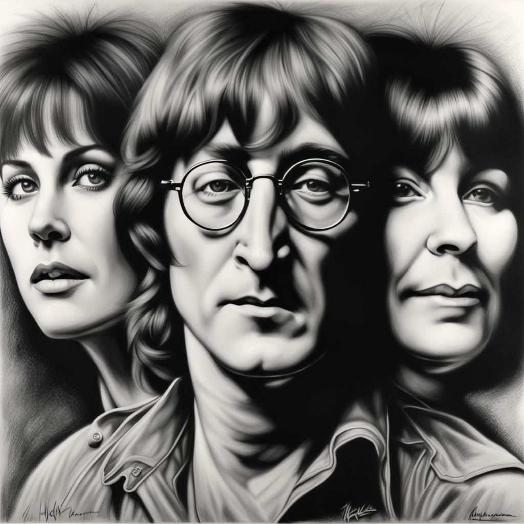 Hyperdetailed Charcoal Drawing of Musical Icons