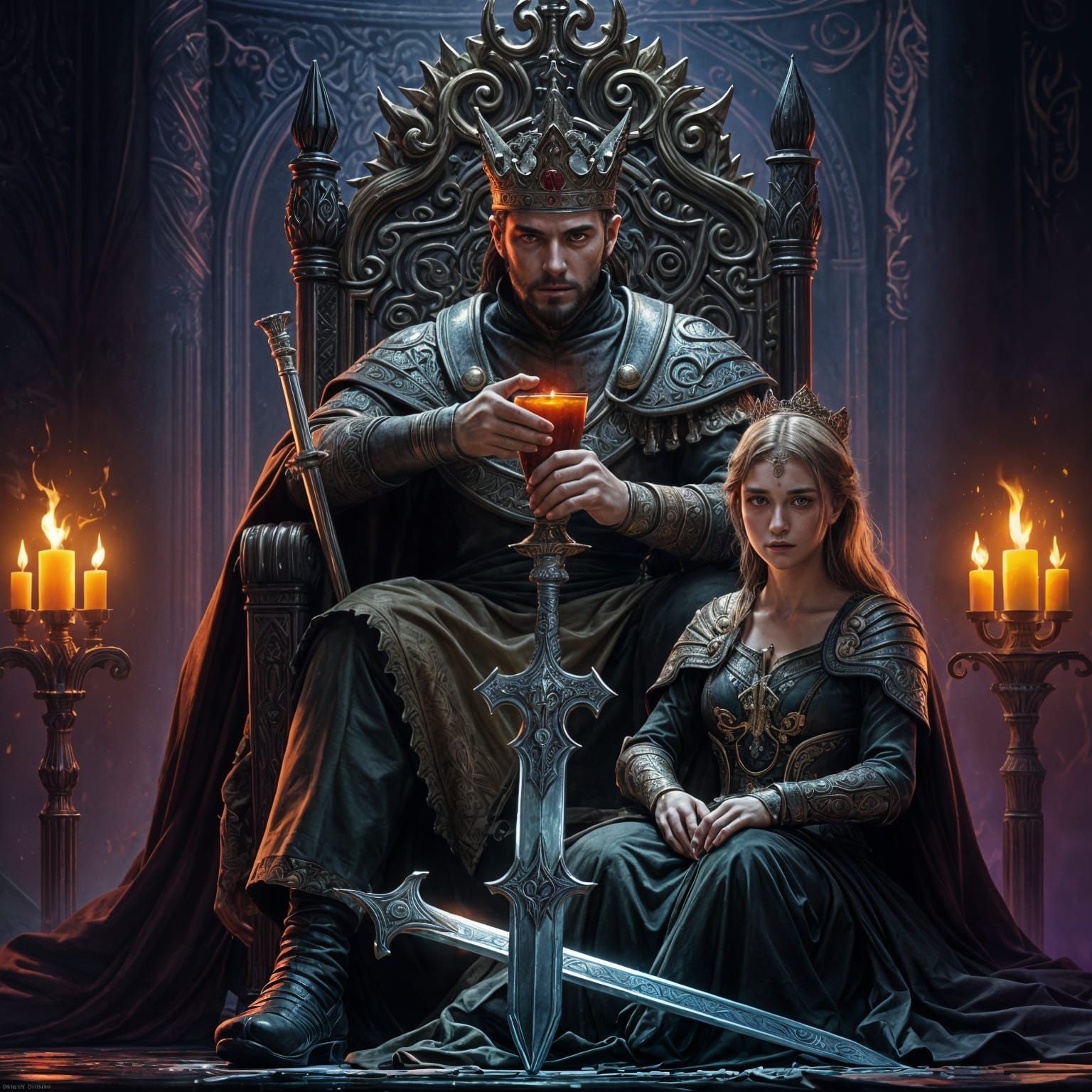 Dark Fantasy King and Queen in Opulent Throne Room