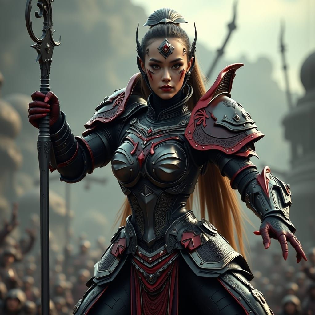 Mystic Landscape: Woman Warrior in Bloody Battle