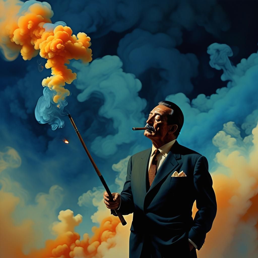 Abstract Expressionism: Man with Cigar and Pool Cue