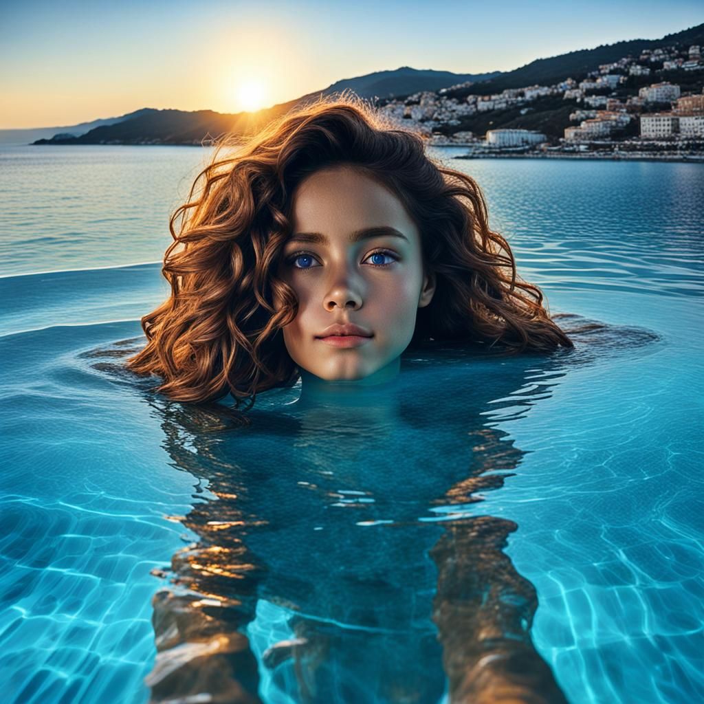 Woman Relaxes by Infinity Pool with Ocean View