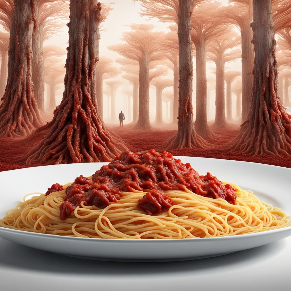 Spaghetti Forest: A Hyperreal Culinary Landscape
