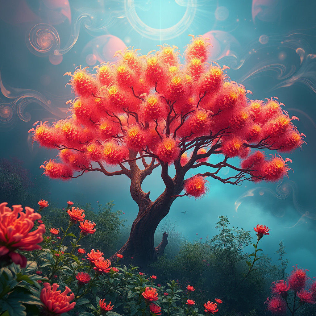 Blazing Celosia Tree in Impressionist Style