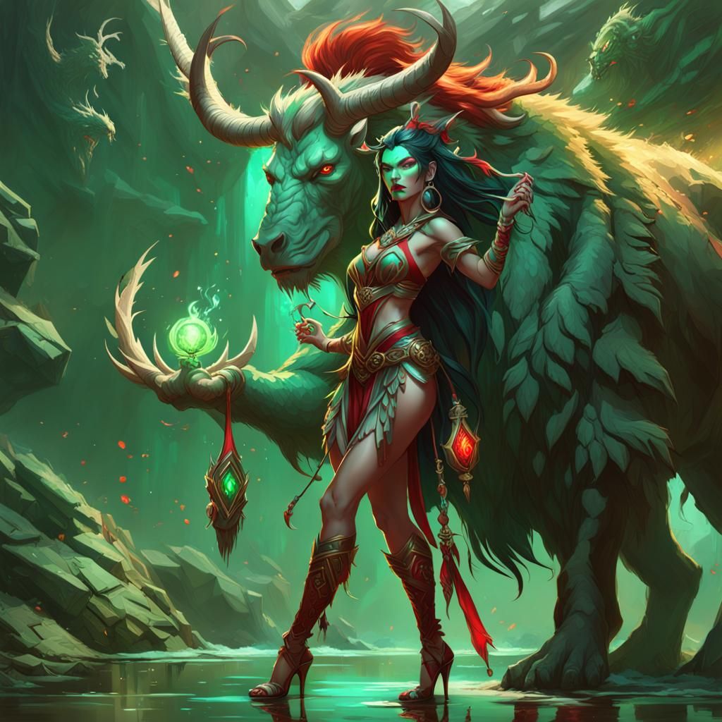 Fantasy Shaman Taming a Beast in Epic Portrait