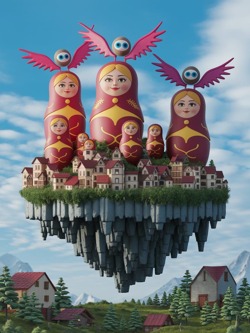 Matryoshka Doll Buildings Flown by Cloth-Winged Eyeball Hat ...