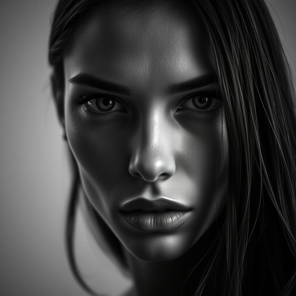 High-Contrast Supermodel Portrait in Black and White